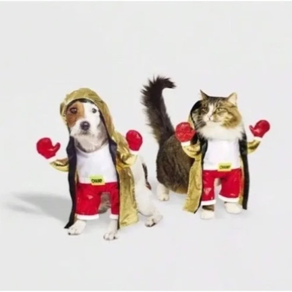 Boxer Pet Costume Small Gold Red Champ Dog Cat Halloween Athlete Funny Boxing